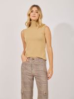 Blusa Gola Alta Fran Sem Manga Tricot Bege