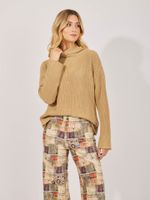 Blusa Gola Alta July Tricot Bege