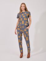 Calça Susan Malha Fria Estampa Geometria Urbana