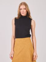 Blusa Gola Alta Fran Sem Manga Tricot Preto
