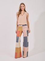Calça Pantalona Ampla Quadrante Tempo Bege