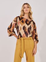 Blusa Lucy Veludo Estampa Ikat  Solar Maxi