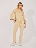 Calça Clara Malha Veludo Casual Bege 