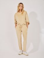 Calça Clara Malha Veludo Casual Bege 