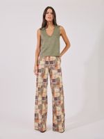 Calça Pantalona Ampla Colagem Sonora