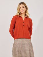Blusa Decote Botões Tricot Laranja