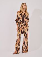 Calça Nadia Malha Veludo Estampa Ikat Solar Maxi  