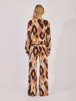 Calça Nadia Malha Veludo Estampa Ikat Solar Maxi  