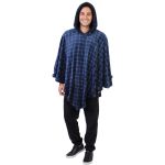Poncho Manta Xadrez Marinho com Capuz