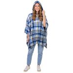 Poncho Manta Xadrez Azul Claro com Capuz