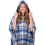 Poncho Manta Xadrez Azul Claro com Capuz
