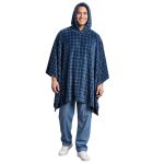 Poncho Manta Xadrez Azul com Capuz