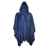 Poncho Manta Xadrez Azul com Capuz