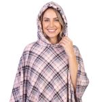 Poncho Manta Xadrez Rosa com Capuz