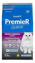 Ração Premier Pet Gatos Ambientes Internos Pelos Longos Adultos Salmão 1.5 Kg