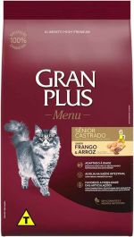 Ração GranPlus Menu Frango e Arroz para Gatos Castrados Sênior 3KG