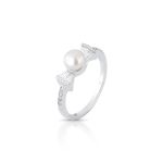 ANEL DE PRATA LAÇO PÉROLA NATURAL DE 6 MM COM 15 ZIRCONES CRAVEJADOS 19544