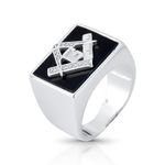 ANEL DE PRATA MASCULINO MAÇONARIA 16 MM COM 1 AGHATA PRETA CRAVEJADA 21698