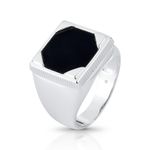 ANEL DE PRATA MASCULINO QUADRADO 16 MM COM 1 AGHATA PRETA CRAVEJADA 21696