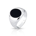ANEL DE PRATA MASCULINO REDONDO 18MM COM 1 AGHATA PRETA CRAVEJADA 21695