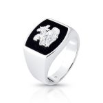 ANEL DE PRATA MASCULINO SÃO JORGE 16 MM COM 1 AGHATA PRETA CRAVEJADA 21697