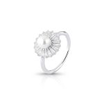 ANEL DE PRATA REDONDO COM BAGUETES PÉROLA SHELL DE 6.0 MM COM 19 ZIRCONES CRAVEJADOS 21713