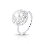 ANEL DE PRATA REDONDO COM BAGUETES PÉROLA SHELL DE 7.0 MM COM 20 ZIRCONES CRAVEJADOS 21708