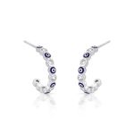 ARGOLA DE PRATA OLHO GREGO COM 12 ZIRCONES E NANO SAFIRAS CRAVEJADOS 22264