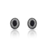 BRINCO DE PRATA BALI REDONDO COM 34 ZIRCONES CRAVEJADOS ÁGATA 4 X 6 MM 21103