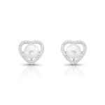 BRINCO DE PRATA CORAÇÃO PÉROLA SHELL DE 7.0 MM COM 58 ZIRCONES CRAVEJADOS 21741