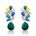 BRINCO DE PRATA CRISTAL FLOR COM GOTA PENDURADA 76 ZIRCONES
