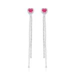 BRINCO DE PRATA DELUXE CORAÇÃO COM 42 ZIRCONES DE 1,5 MM E RUBI CENTRAL DE 5 MM CRAVEJADOS E COMPRIMENTO 4 CM 22030