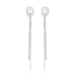 BRINCO DE PRATA DELUXE RETANGULAR COM 38 ZIRCONES DE 1,5 MM E PEDRA CENTRAL DE 4 x 6 MM CRAVEJADOS E COMPRIMENTO 4 CM 22