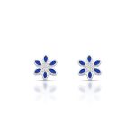 BRINCO DE PRATA ESMALTADO À MÃO COM FLOR INFANTIL 14 ZIRCONES CRAVEJADOS 21215