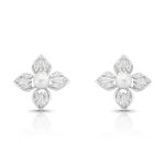 BRINCO DE PRATA FLOR PÉROLA SHELL DE 5.0 MM COM 26 ZIRCONES CRAVEJADOS 21739