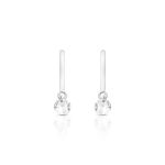 BRINCO DE PRATA LISO SOLITÁRIO PENDURADO COM 2 ZIRCONES 6 MM CRAVEJADOS 20870