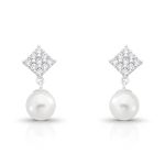 BRINCO DE PRATA LOSANGO PÉROLA SHELL DE 9.0 MM COM 20 ZIRCONES CRAVEJADOS 21730