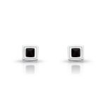 BRINCO DE PRATA MASCULINO QUADRADO 10 MM COM 2 AGHATAS PRETA DE 4.3 MM CRAVEJADAS 21683