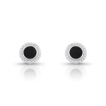 BRINCO DE PRATA MASCULINO REDONDO 12 MM COM 42 ZIRCONES CRAVEJADOS E PEDRA PRINCIPAL ONIX 6.4 MM 21687