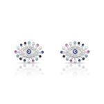 BRINCO DE PRATA OLHO GREGO COM 68 ZIRCONES E NANO STONES COLORIDAS CRAVEJADOS 20621