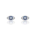 BRINCO DE PRATA OLHO GREGO PAVE COM 58 ZIRCONES E NANO SAFIRAS CRAVEJADOS 22252
