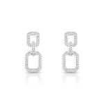 BRINCO DE PRATA PAVE 2 RETÂNGULOS PENDURADOS COM 90 ZIRCONES CRAVEJADOS 21593