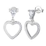 BRINCO DE PRATA PAVE CORAÇÃO PENDURADO COM 2 ZIRCONES DE 4 X 6 MM CRAVEJADOS 22192