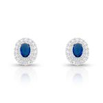 BRINCO DE PRATA PEDRA PRINCIPAL CRSTAL 4 X 6 MM AZUL SAFIRA 74 ZIRCONES  20729