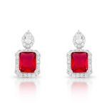BRINCO DE PRATA PEDRA PRINCIPAL CRSTAL 8 X 10 MM VERMELHO RUBI 64 ZIRCONES  20725