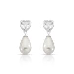 BRINCO DE PRATA PÉROLA SHELL 8X10MM CORAÇÃO COM 2 PEROLAS GOTA DE 6MM E  4 ZIRCONES CRAVEJADOS   22312