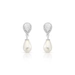 BRINCO DE PRATA PÉROLA SHELL 8X10MM GOTA COM  40 ZIRCONES CRAVEJADOS DE 6 X 6 MM PENDURADAS    22315
