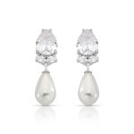 BRINCO DE PRATA PÉROLA SHELL 8X10MM GOTA COM 8 ZIRCONES CRAVEJADOS   22325