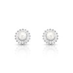 BRINCO DE PRATA REDONDO COM BAGUETES PÉROLA SHELL DE 6.0 MM COM 36 ZIRCONES CRAVEJADOS 21709