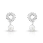BRINCO DE PRATA REDONDO COM BAGUETES PÉROLA SHELL DE 7.0 MM COM 34 ZIRCONES CRAVEJADOS 21724